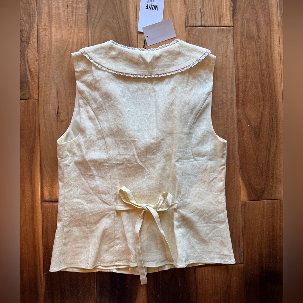 Wayf butter yellow Styled by COCO! Allie Lace Detail Linen Blend NWT - Picture 6 of 8